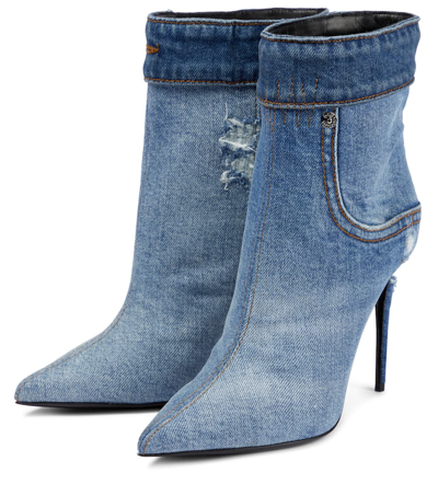 DOLCE &amp; GABBANA PATCHWORK CARDINALE DENIM ANKLE BOOTS