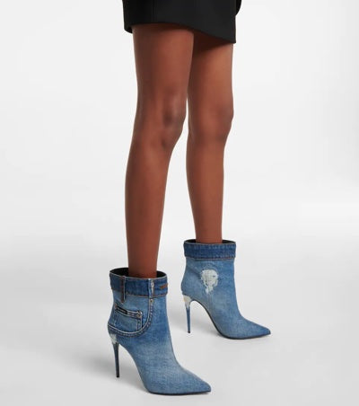 DOLCE &amp; GABBANA PATCHWORK CARDINALE DENIM ANKLE BOOTS