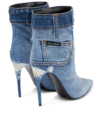 DOLCE &amp; GABBANA PATCHWORK CARDINALE DENIM ANKLE BOOTS