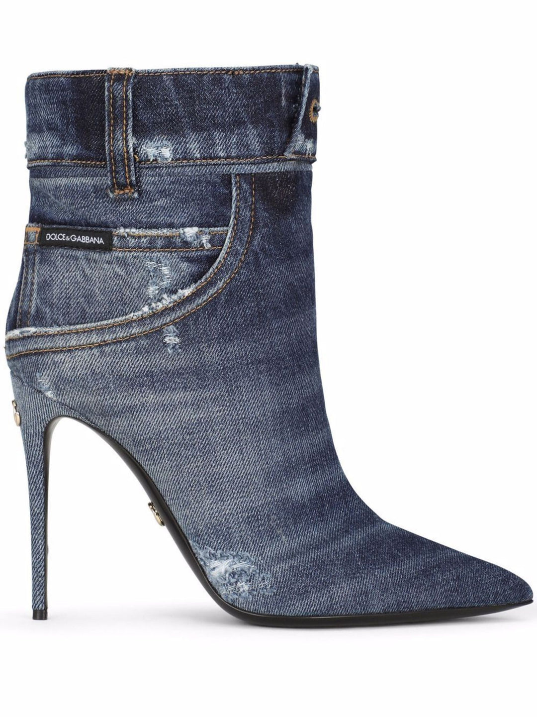 DOLCE &amp; GABBANA PATCHWORK CARDINALE DENIM ANKLE BOOTS