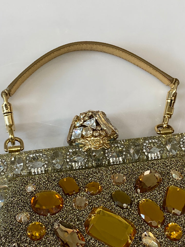 DOLCE &amp; GABBANA GOLD VANDA CRYSTAL CLUTCH/HANDBAG