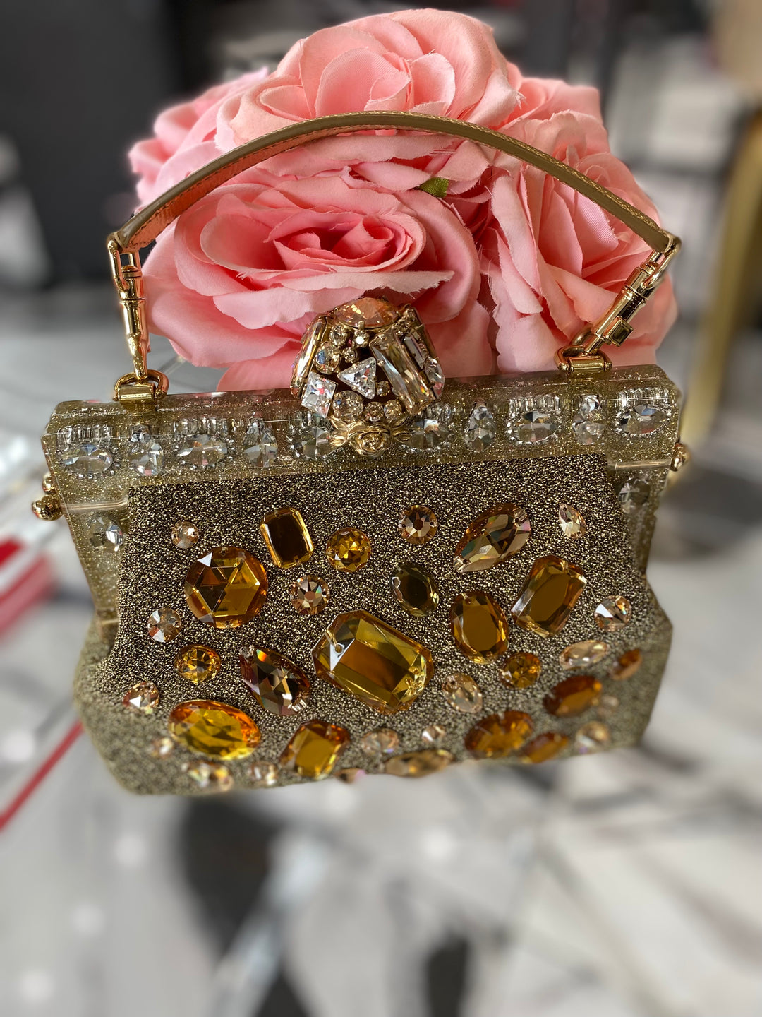 DOLCE &amp; GABBANA GOLD VANDA CRYSTAL CLUTCH/HANDBAG