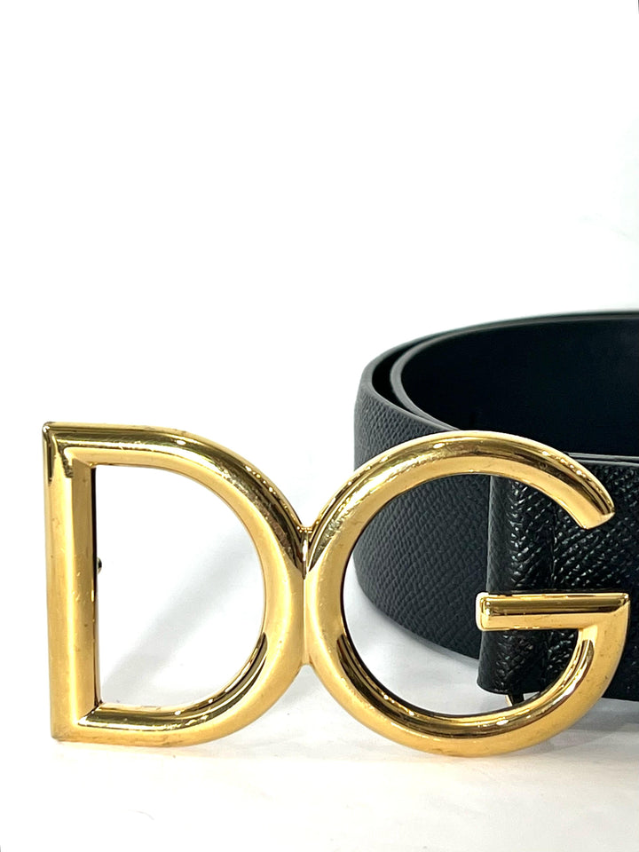 DOLCE &amp; GABBANA GOLD-TONE LOGO BUCKLE LEATHER BELT