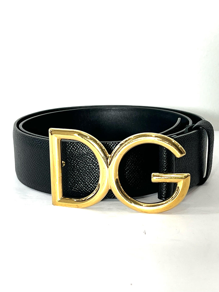 DOLCE &amp; GABBANA GOLD-TONE LOGO BUCKLE LEATHER BELT