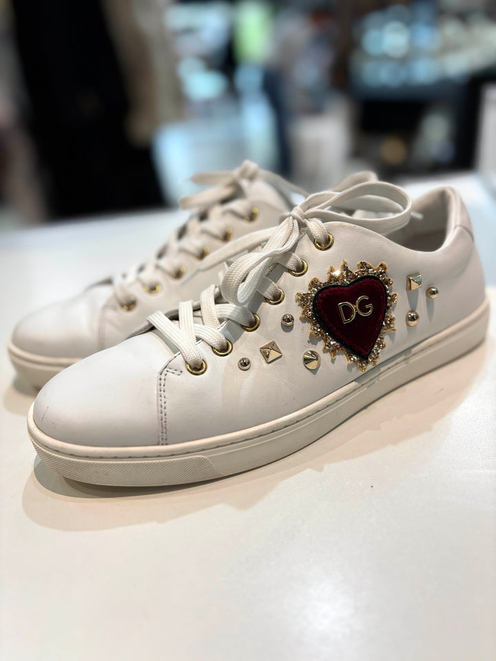 DOLCE &amp; GABBANA GOLD HEART CALFSKIN LEATHER SNEAKERS