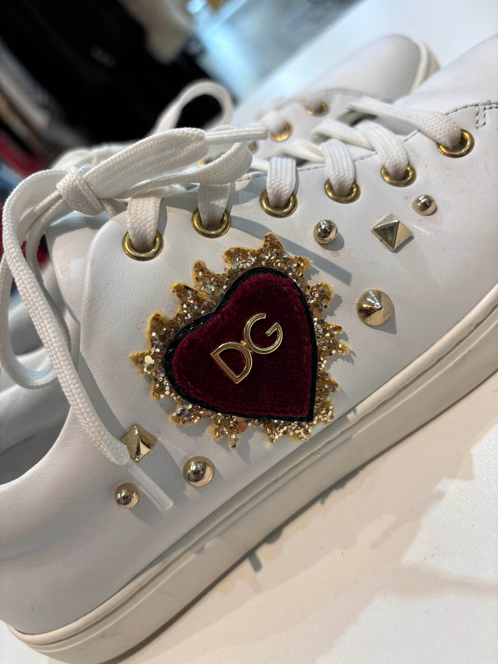 DOLCE &amp; GABBANA GOLD HEART CALFSKIN LEATHER SNEAKERS