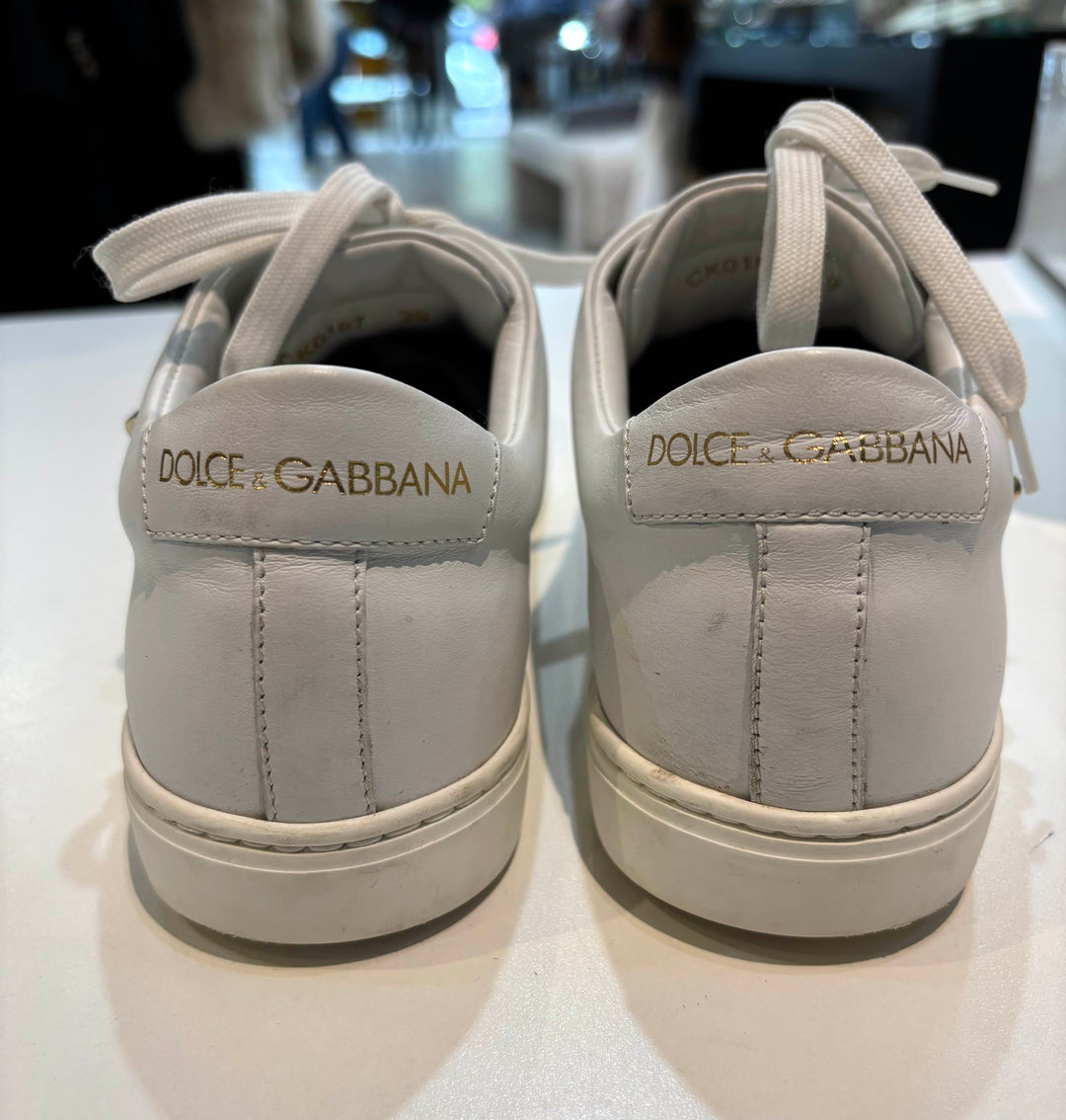 DOLCE &amp; GABBANA GOLD HEART CALFSKIN LEATHER SNEAKERS