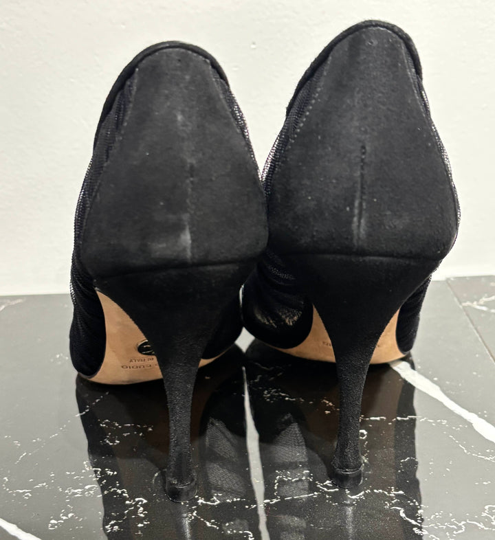 DOLCE &amp; GABBANA ROSE APPLIQUE TULLE MESH  PUMPS