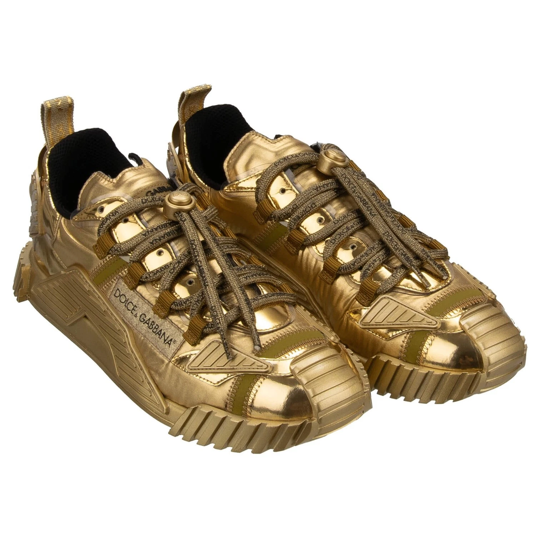 D &amp; G METALLIC GOLD LEATHER NS1 LOW-TOP MEN&