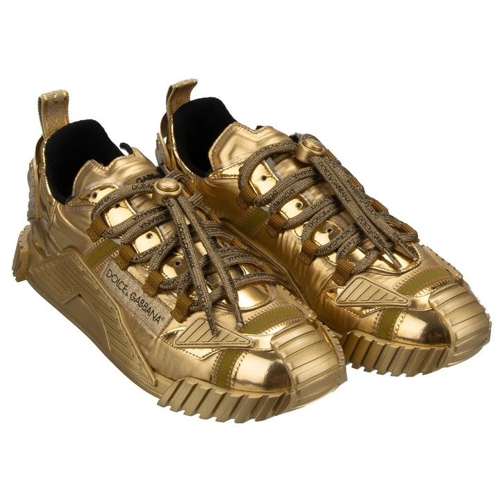D &amp; G METALLIC GOLD LEATHER NS1 LOW-TOP MEN&