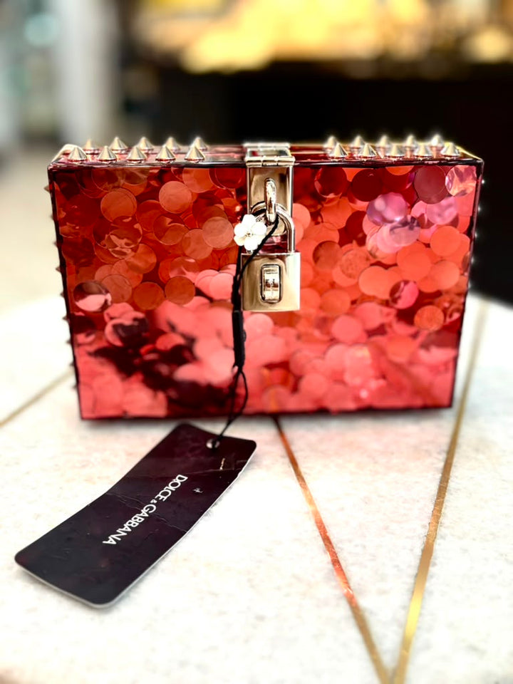 DOLCE &amp; GABBANA BOX SEQUINED GLITTER PLEXIGLASS MAMBO CLUTCH BAG
