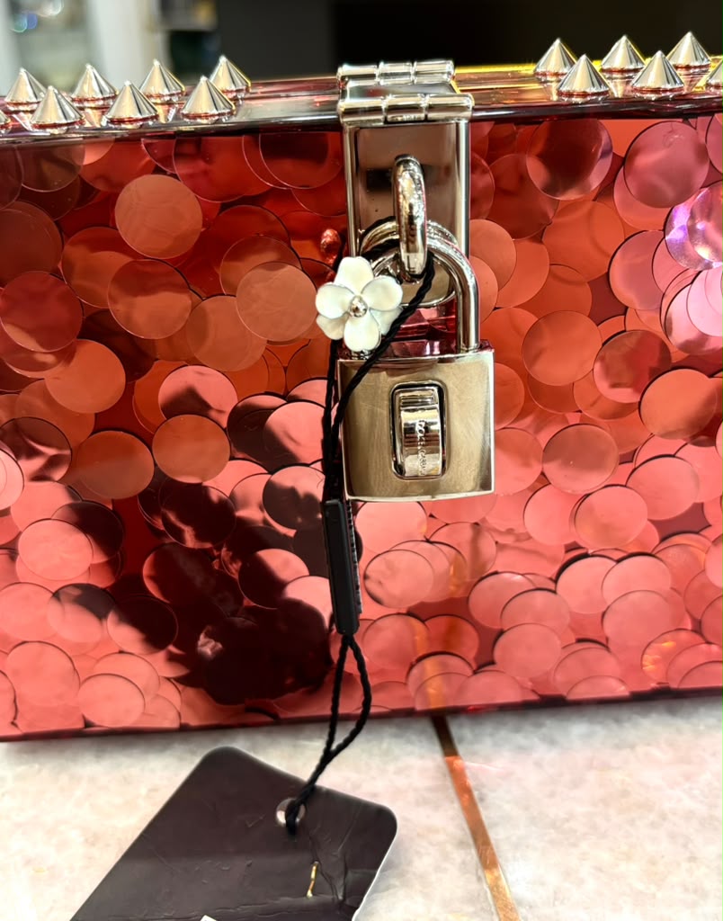 DOLCE &amp; GABBANA BOX SEQUINED GLITTER PLEXIGLASS MAMBO CLUTCH BAG