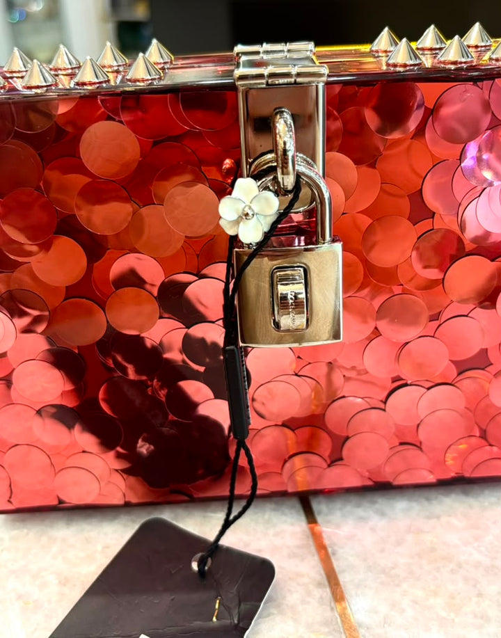DOLCE &amp; GABBANA BOX SEQUINED GLITTER PLEXIGLASS MAMBO CLUTCH BAG