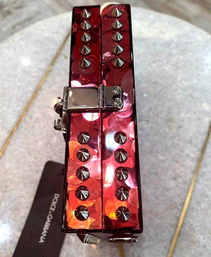 DOLCE &amp; GABBANA BOX SEQUINED GLITTER PLEXIGLASS MAMBO CLUTCH BAG