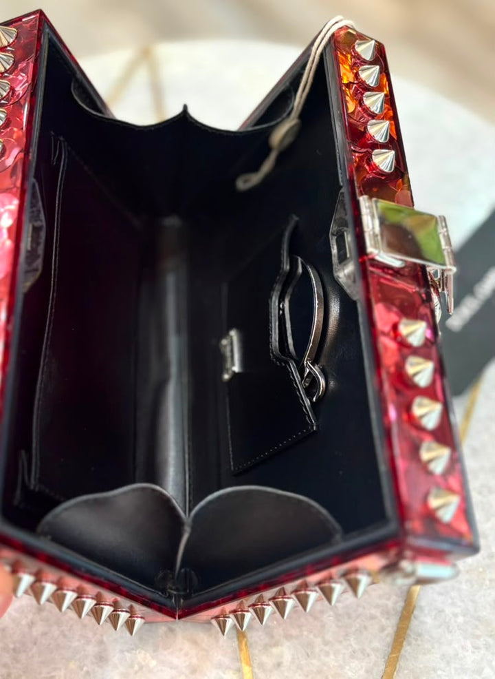 DOLCE &amp; GABBANA BOX SEQUINED GLITTER PLEXIGLASS MAMBO CLUTCH BAG