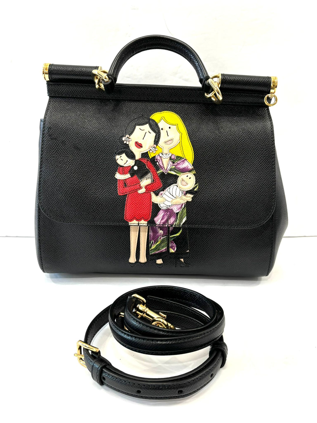 DOLCE &amp; GABBANA FAMILY PATCH CALFSKIN MISS SICILY BAG