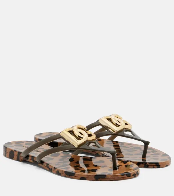 DOLCE &amp; GABBANA LEOPARD PRINT SLIDE SANDALS