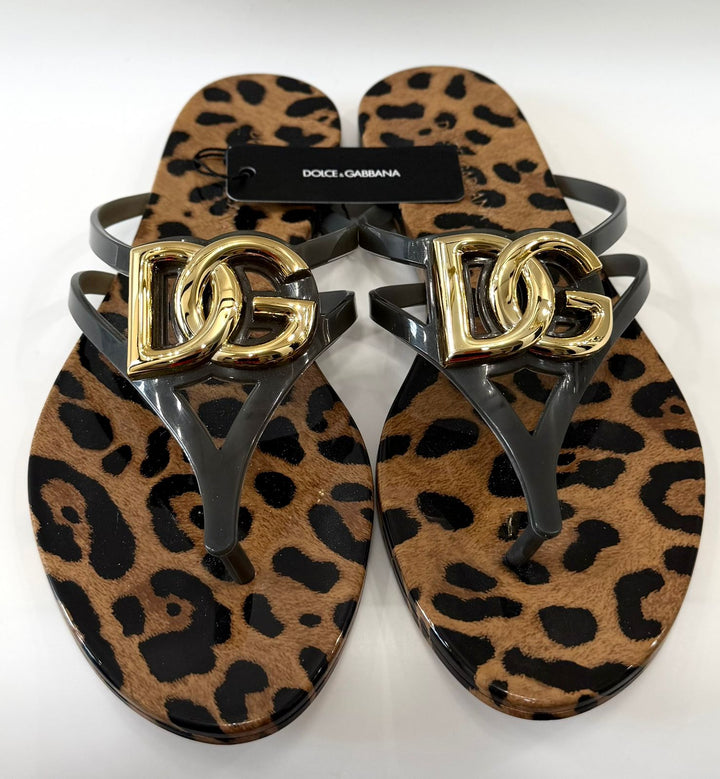 DOLCE &amp; GABBANA LEOPARD PRINT SLIDE SANDALS
