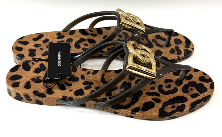 DOLCE &amp; GABBANA LEOPARD PRINT SLIDE SANDALS
