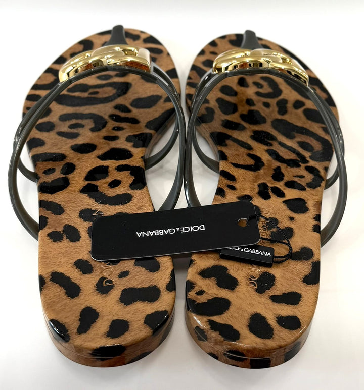 DOLCE &amp; GABBANA LEOPARD PRINT SLIDE SANDALS