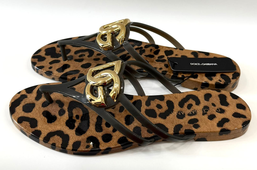 DOLCE &amp; GABBANA LEOPARD PRINT SLIDE SANDALS