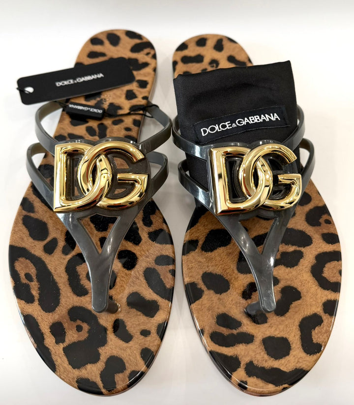 DOLCE &amp; GABBANA LEOPARD PRINT SLIDE SANDALS