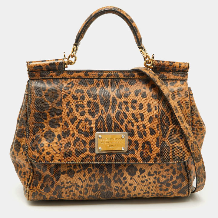 DOLCE &amp; GABBANA LEOPARD PRINT LEATHER MISS SICILY HANDBAG