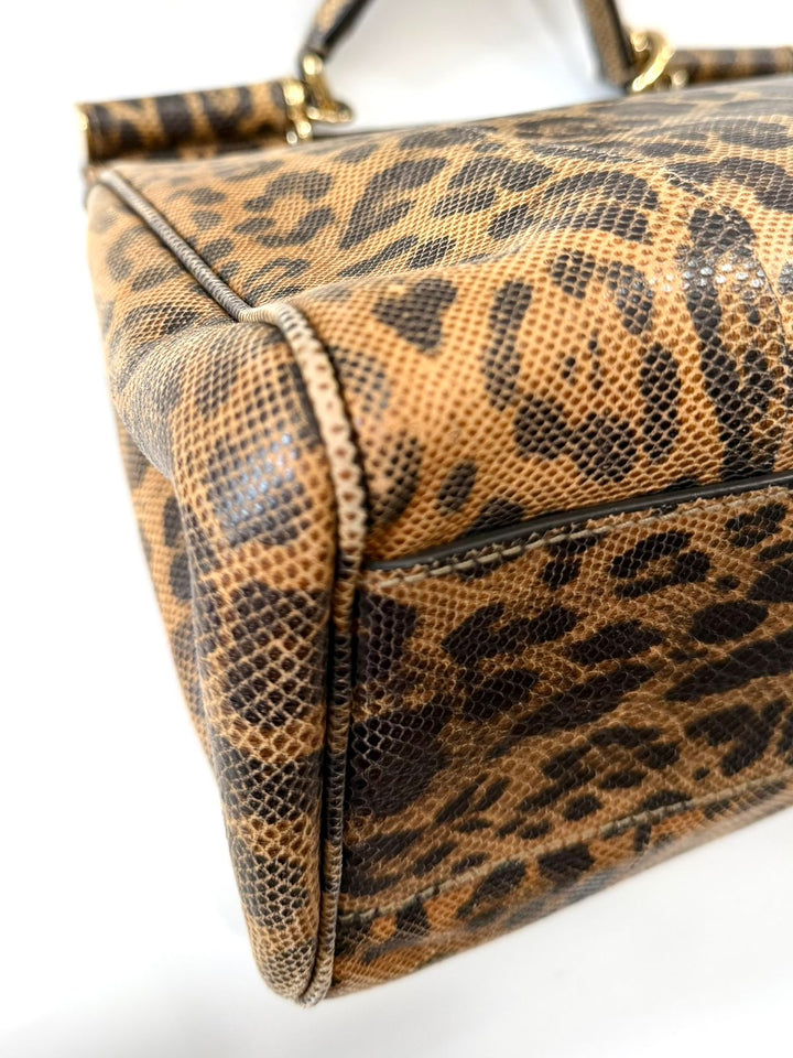 DOLCE &amp; GABBANA LEOPARD PRINT LEATHER MISS SICILY HANDBAG