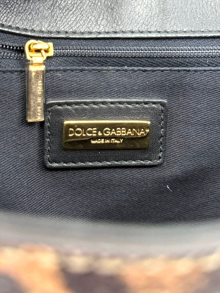 DOLCE &amp; GABBANA LEOPARD PRINT LEATHER MISS SICILY HANDBAG