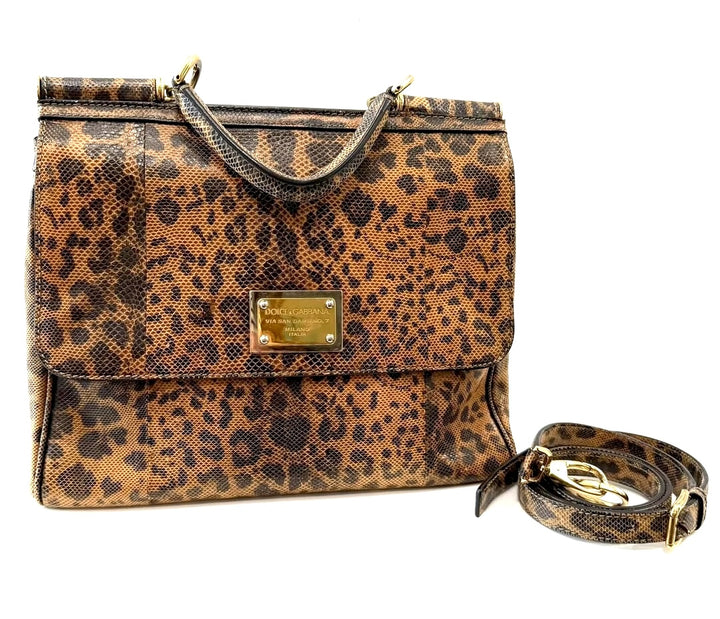 DOLCE &amp; GABBANA LEOPARD PRINT LEATHER MISS SICILY HANDBAG