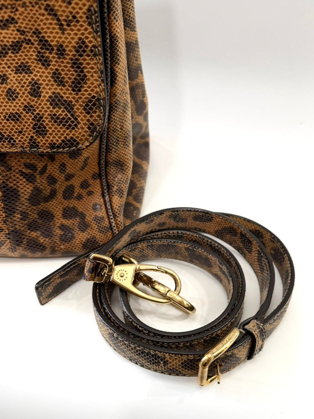 DOLCE &amp; GABBANA LEOPARD PRINT LEATHER MISS SICILY HANDBAG