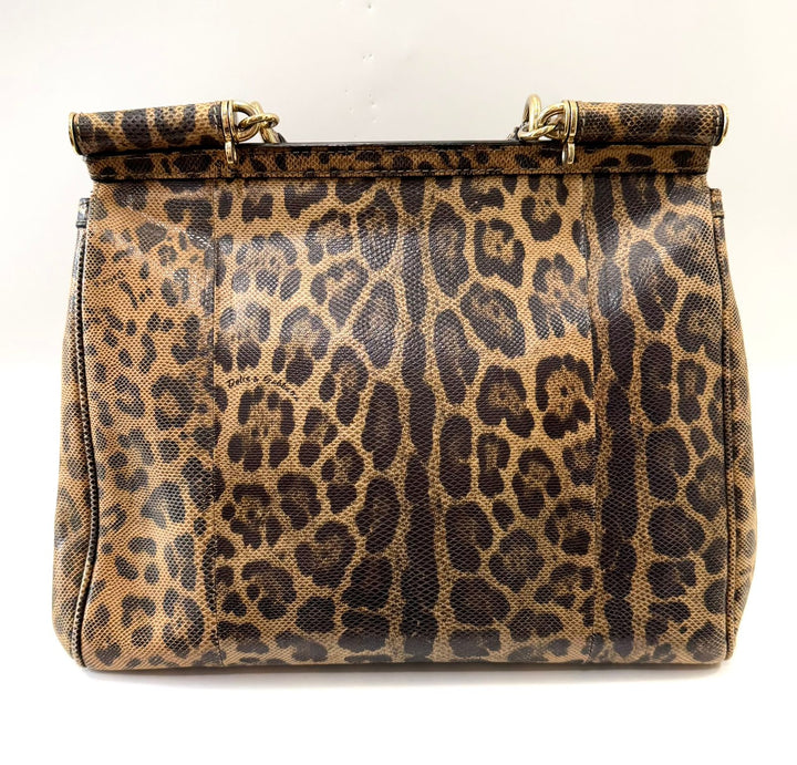 DOLCE &amp; GABBANA LEOPARD PRINT LEATHER MISS SICILY HANDBAG