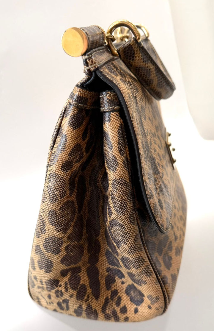 DOLCE &amp; GABBANA LEOPARD PRINT LEATHER MISS SICILY HANDBAG