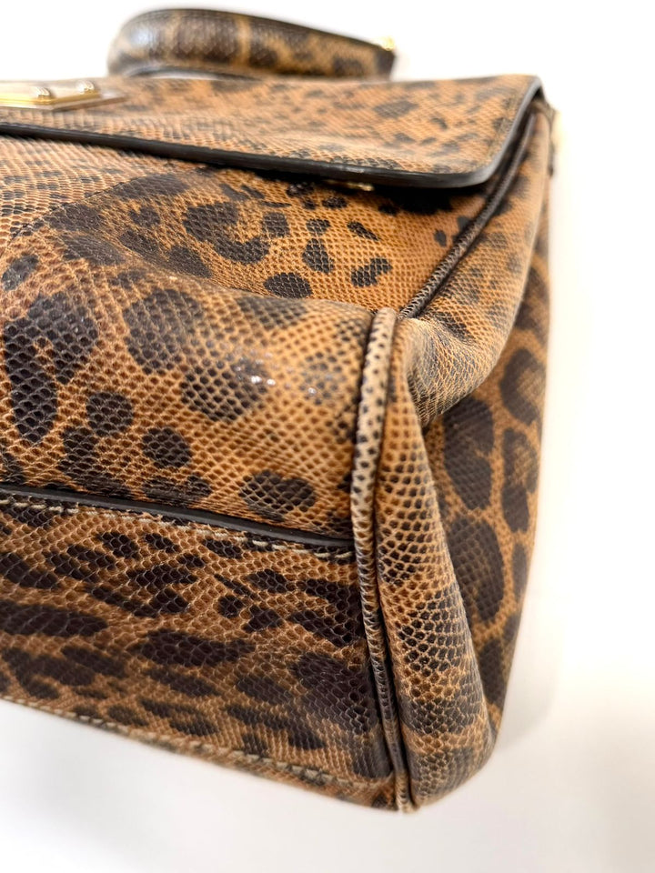 DOLCE &amp; GABBANA LEOPARD PRINT LEATHER MISS SICILY HANDBAG