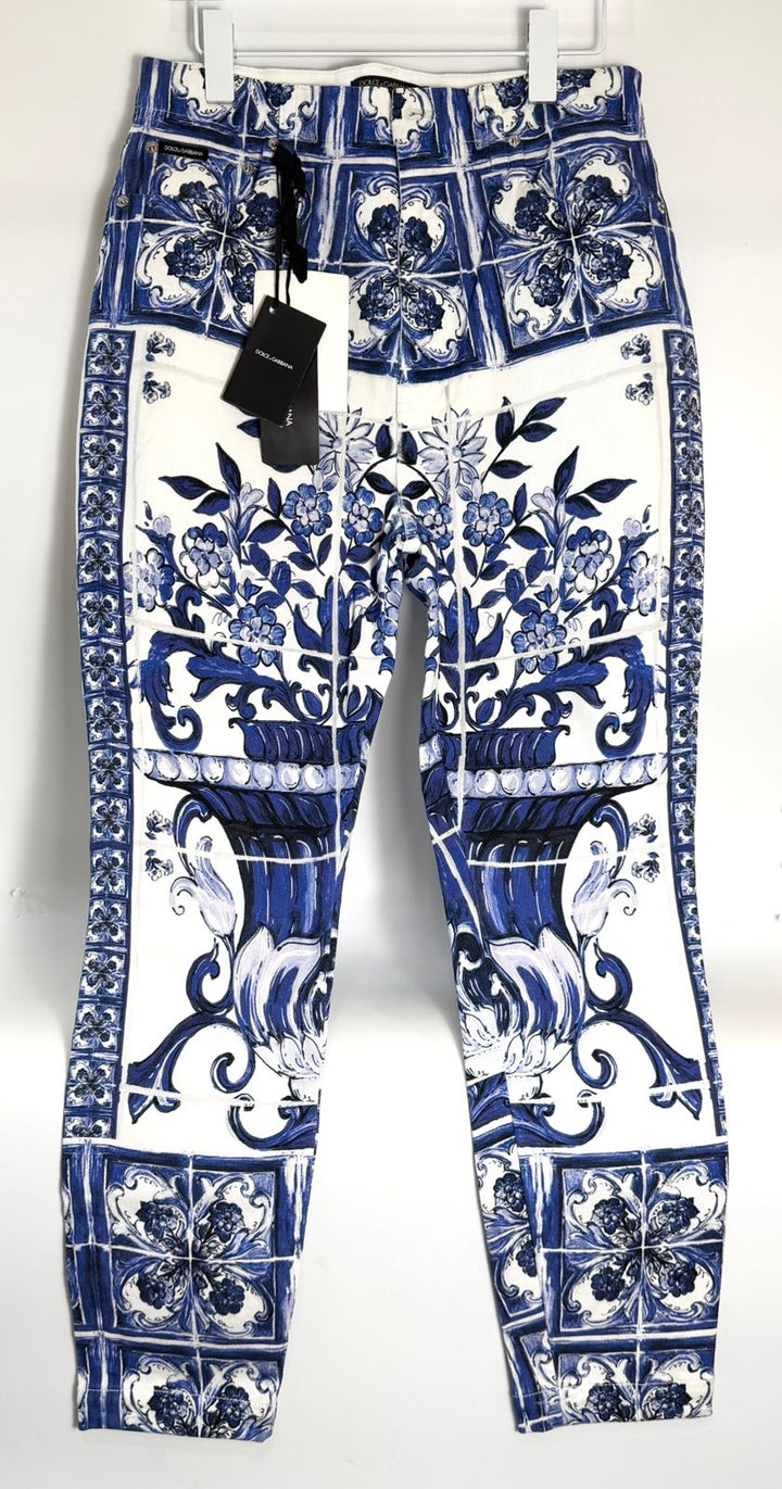 DOLCE &amp; GABBANA MAJOLICA-PRINT HIGH-WAIST SKINNY JEANS