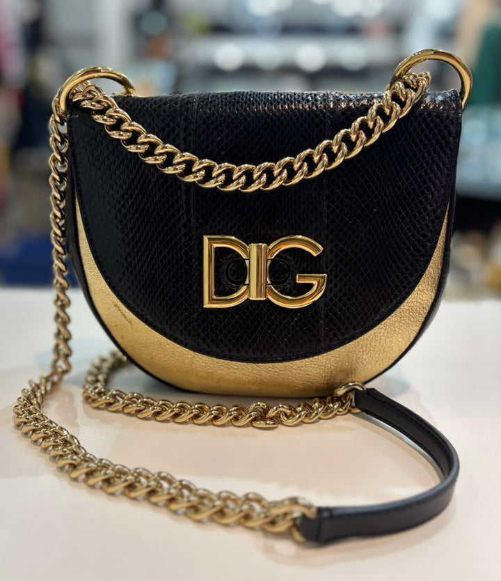 DOLCE &amp; GABBANA DG INITIALS PYTHON &amp; CALFSKIN LEATHER WIFI CROSSBODY BAG