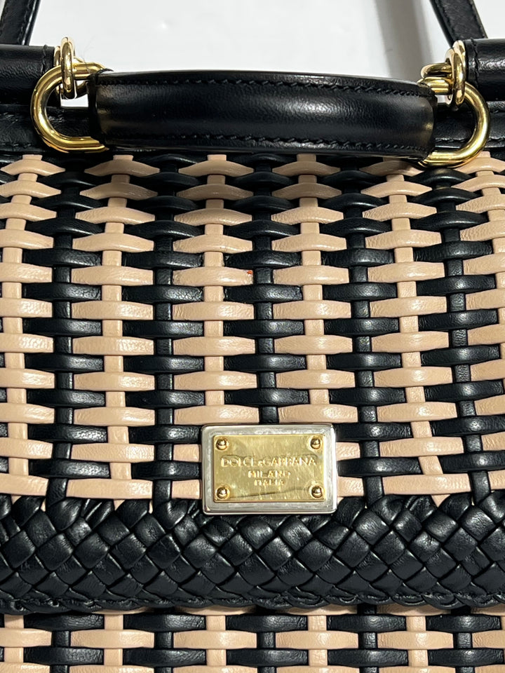 DOLCE &amp; GABBANA SICILY WOVEN LEATHER SMALL TOP HANDLE BAG
