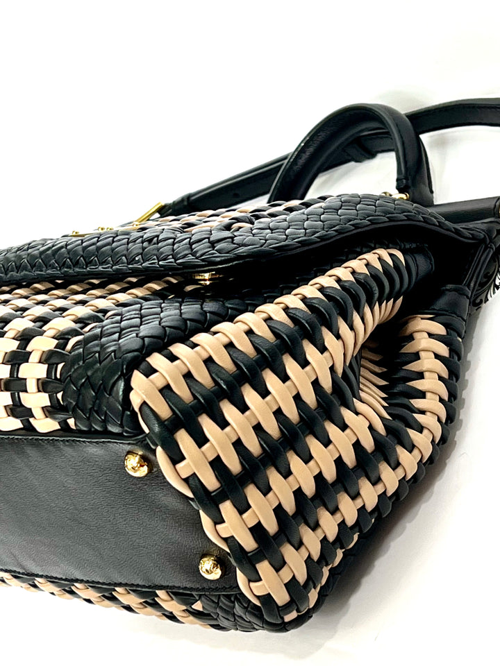 DOLCE &amp; GABBANA SICILY WOVEN LEATHER SMALL TOP HANDLE BAG
