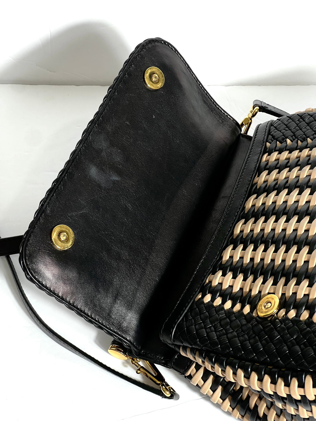 DOLCE &amp; GABBANA SICILY WOVEN LEATHER SMALL TOP HANDLE BAG