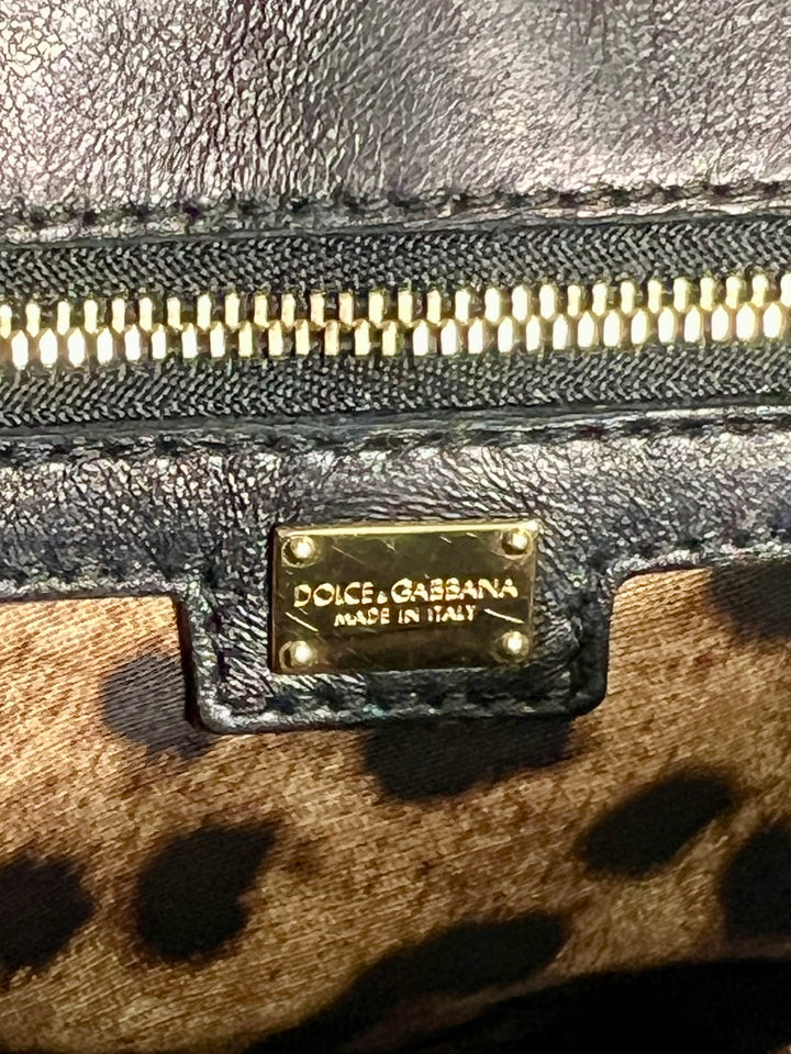 DOLCE &amp; GABBANA SICILY WOVEN LEATHER SMALL TOP HANDLE BAG