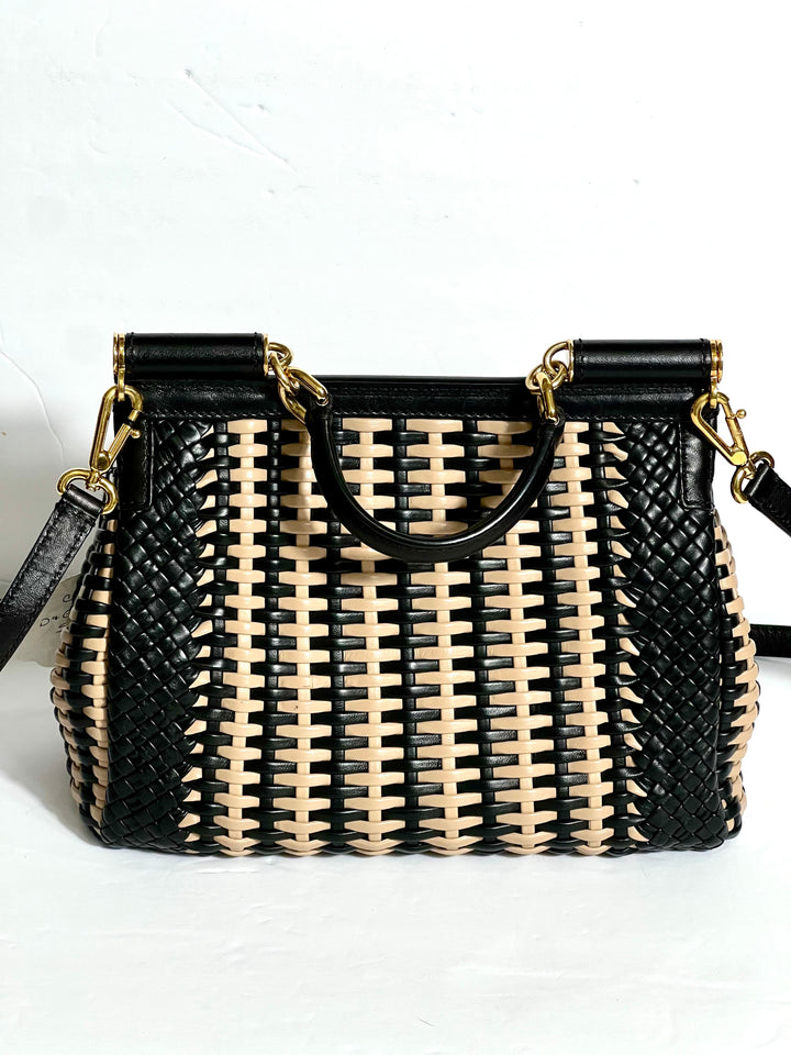 DOLCE &amp; GABBANA SICILY WOVEN LEATHER SMALL TOP HANDLE BAG