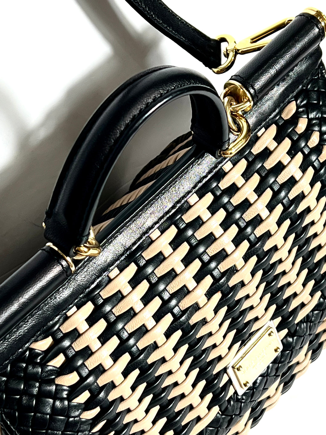 DOLCE &amp; GABBANA SICILY WOVEN LEATHER SMALL TOP HANDLE BAG
