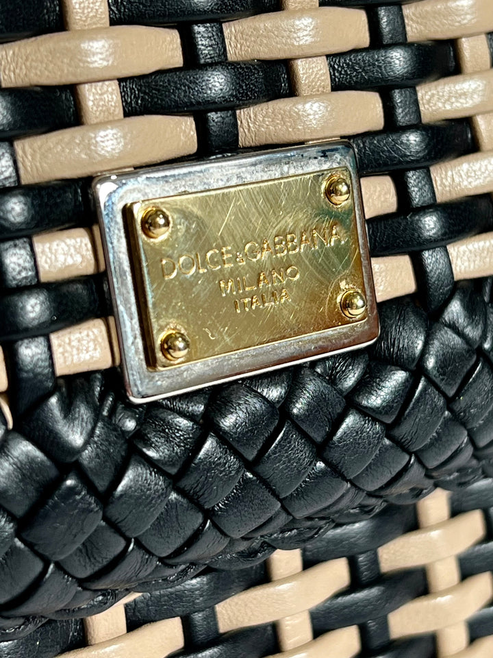 DOLCE &amp; GABBANA SICILY WOVEN LEATHER SMALL TOP HANDLE BAG