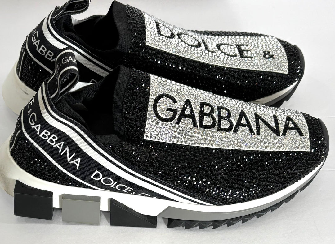DOLCE &amp; GABBANA SORRENTO CRYSTAL SLIP ON SNEAKERS