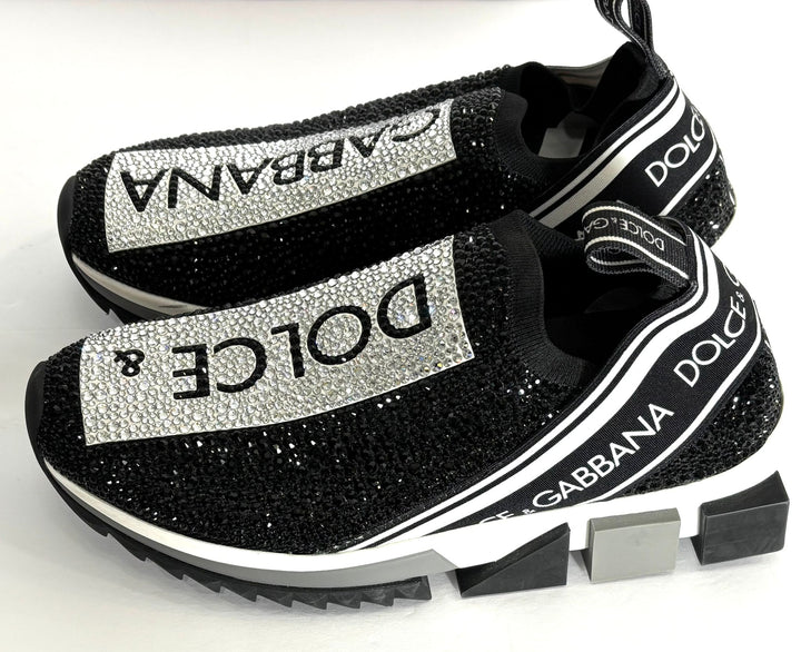 DOLCE &amp; GABBANA SORRENTO CRYSTAL SLIP ON SNEAKERS
