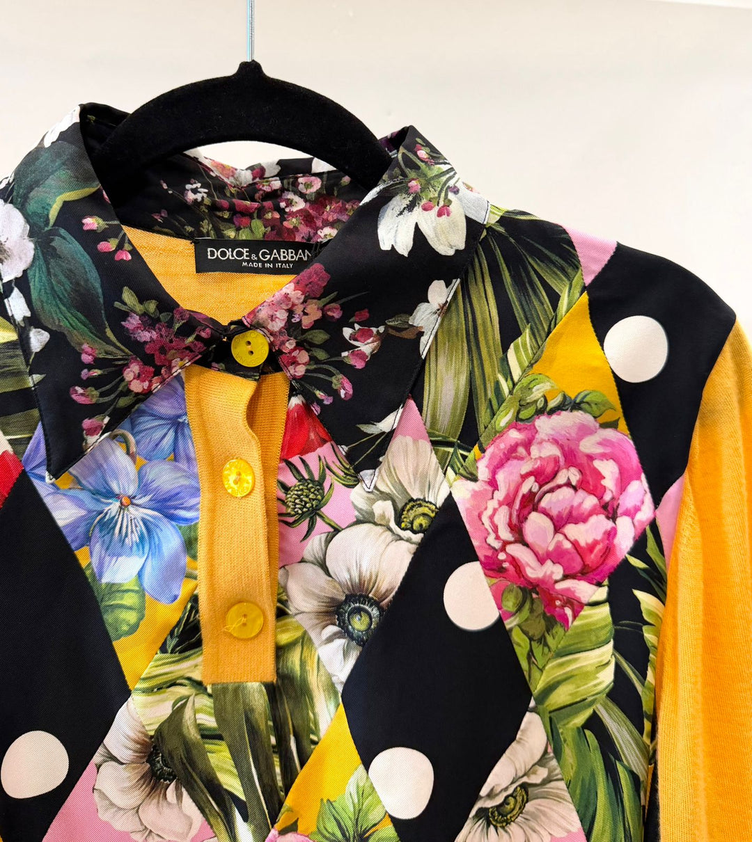 DOLCE &amp; GABBANA MULTICOLOR PATCHWORK SILK CASHMERE HENLEY SWEATER