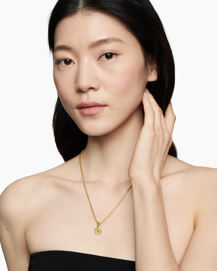 D.Y 18K YELLOW GOLD EVIL EYE AMULET WITH EMERALDS &amp; DIAMONDS PENDANT