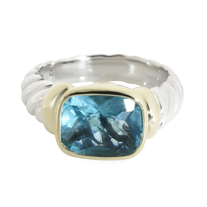 DY BLUE TOPAZ NOBLESSE STERLING SILVER 14K GOLD CABLE RING