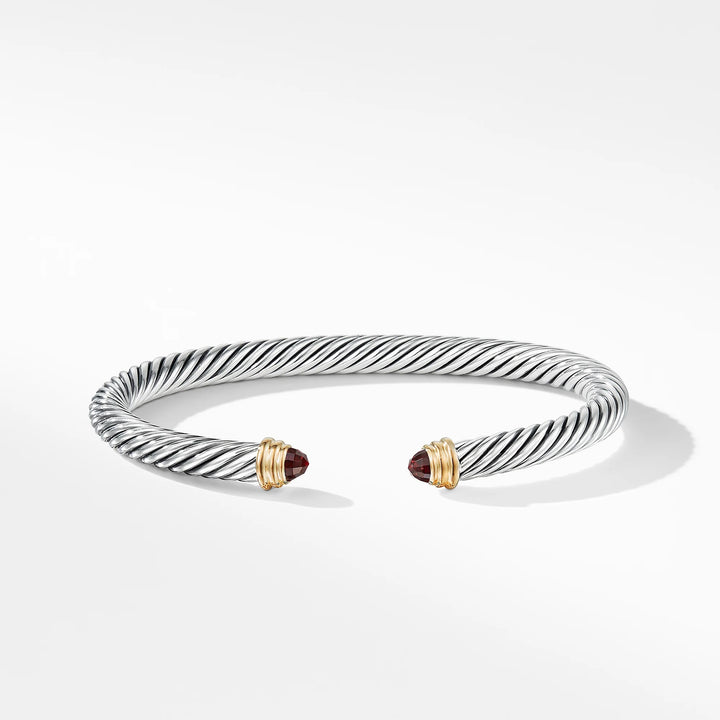 DY CABLE CLASSIC COLLECTION STERLING SILVER 14K GOLD GARNET 5MM BRACELET
