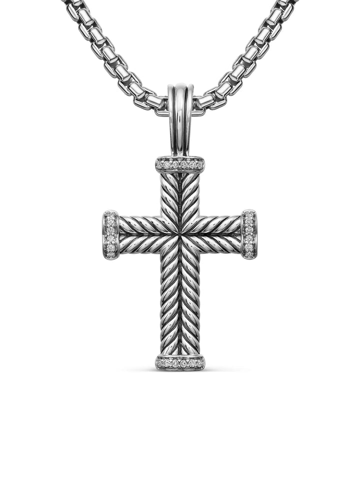 DY STERLING SILVER CHEVRON PAVÉ DIAMONDS CROSS PENDANT